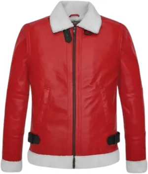 TOMJACK Christmas Leather Jacket for Men, Ryan Reynolds Spirited Fur Shearling Winter Coat, Santa Claus Style Suit
