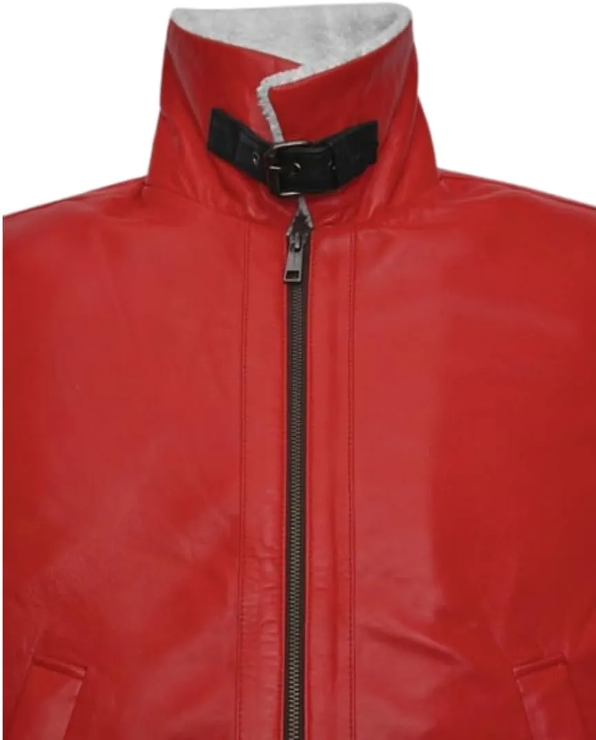TOMJACK Christmas Leather Jacket for Men, Ryan Reynolds Spirited Fur Shearling Winter Coat, Santa Claus Style Suit
