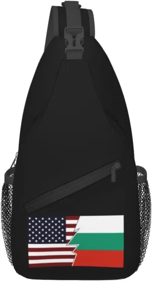 Torn Style Us And Bulgaria Flags Crossbody Bags For Women Men Chest Backpack Gym Shoulder Bag Travel Outdoor Sports Casual Crossbody Bags