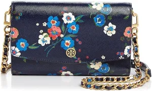 Tory Burch Womens Parker Printed Chain Wallet Pansy Bouquet Floral One Size