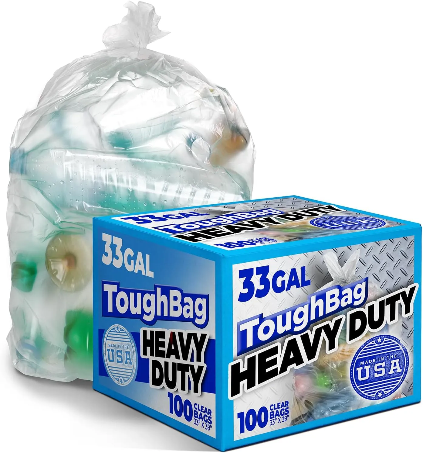 ToughBag 30-33 Gallon Clear Trash Bags (100 Count) Recycling Bag, Garbage Can Liners – Clear Trash Bags 30  Gallon - Made In USA