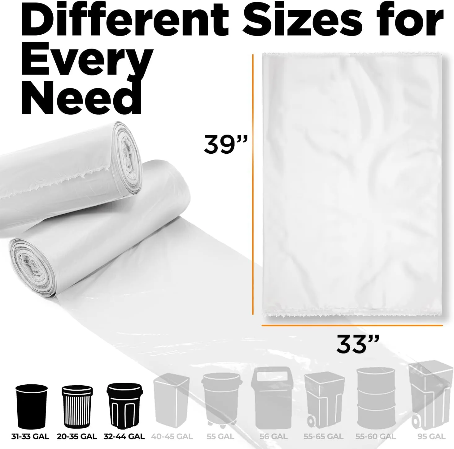 ToughBag 30-33 Gallon Clear Trash Bags (100 Count) Recycling Bag, Garbage Can Liners – Clear Trash Bags 30  Gallon - Made In USA