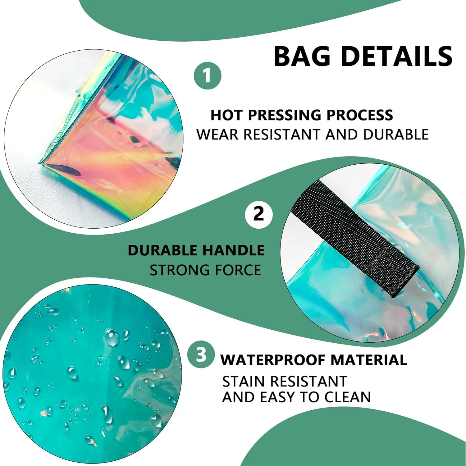 Transparent Iridescent Tote Bag Clear Holographic PVC Handbag Large Tote Travel Bag