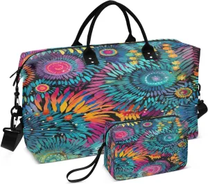 Travel Duffel Bag Large Weekender Overnight Bags for Women Men, Brightly Colored Swirling Gym Bag with Toiletry Bag