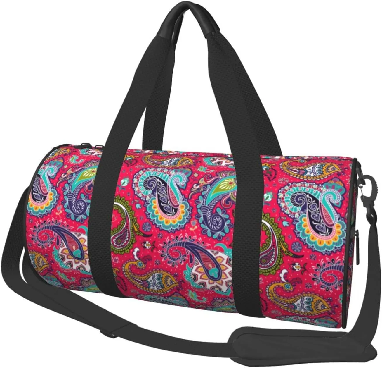Travel Duffle Bag, Brightly Colored Paisley Sports Gym Bag for Women Men, Carry On Bag Weekender Overnight Duffel Bag, Personal Item Travel Bag