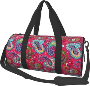 Travel Duffle Bag, Brightly Colored Paisley Sports Gym Bag for Women Men, Carry On Bag Weekender Overnight Duffel Bag, Personal Item Travel Bag