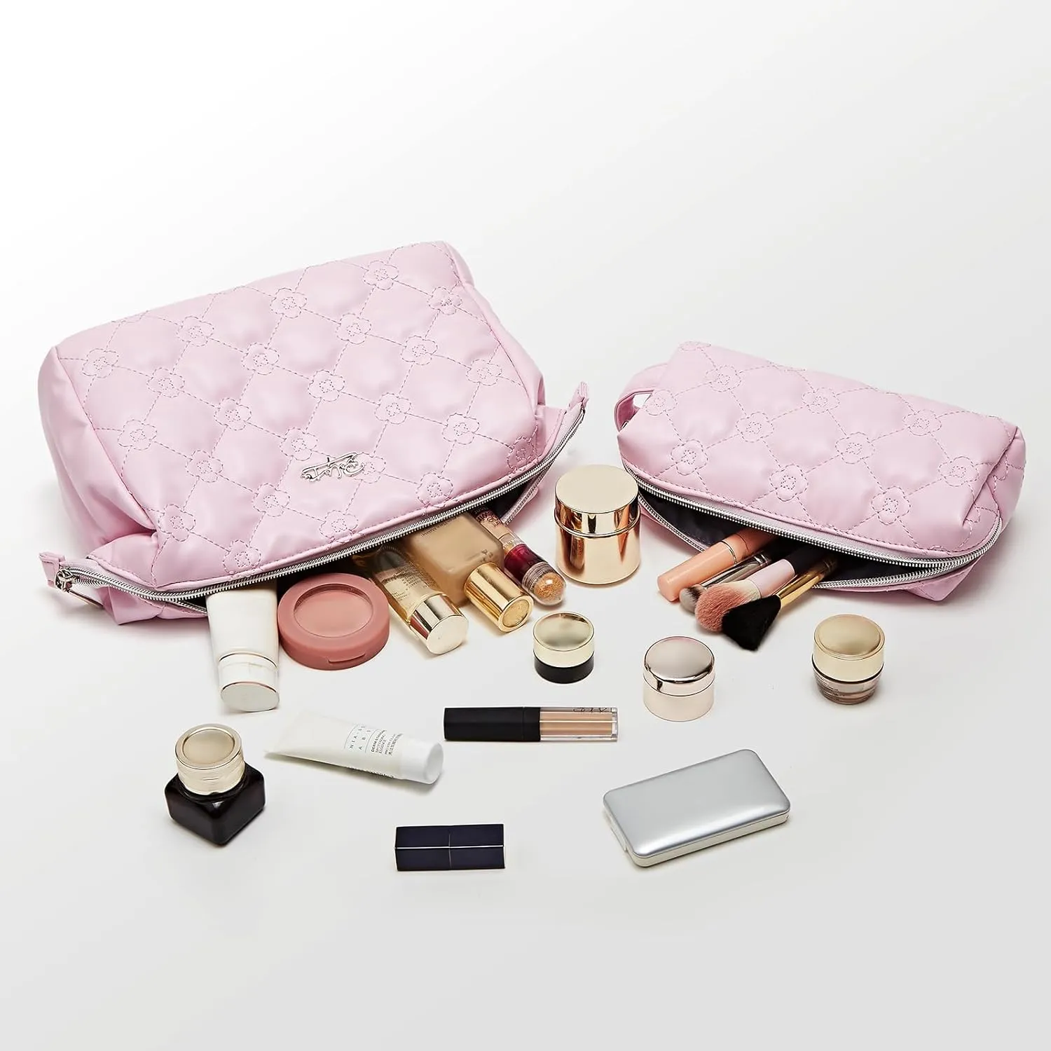 Travel Makeup Bag Cosmetic Organizer: Small Make up Bag for Purse - Preppy Skincare Bags for Women - Cute Zipper Pouch Waterproof Toiletry Bags - Gifts for Girls Friends Teachers (Pink)