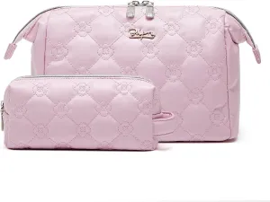 Travel Makeup Bag Cosmetic Organizer: Small Make up Bag for Purse - Preppy Skincare Bags for Women - Cute Zipper Pouch Waterproof Toiletry Bags - Gifts for Girls Friends Teachers (Pink)