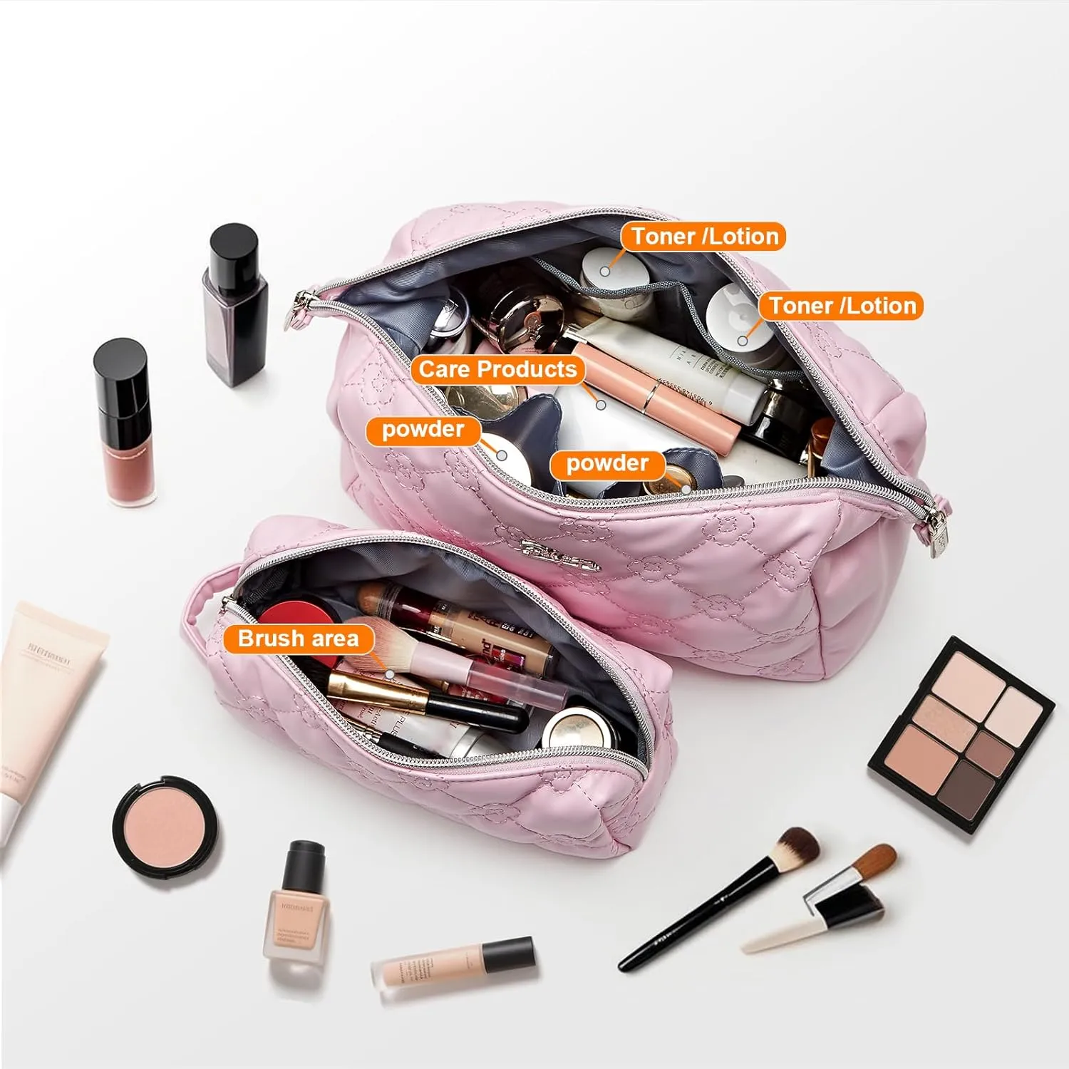 Travel Makeup Bag Cosmetic Organizer: Small Make up Bag for Purse - Preppy Skincare Bags for Women - Cute Zipper Pouch Waterproof Toiletry Bags - Gifts for Girls Friends Teachers (Pink)