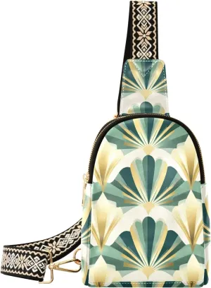 trendy Geometric Green Abstraction sling bag crossbody lightweight small sling bag for hiking
