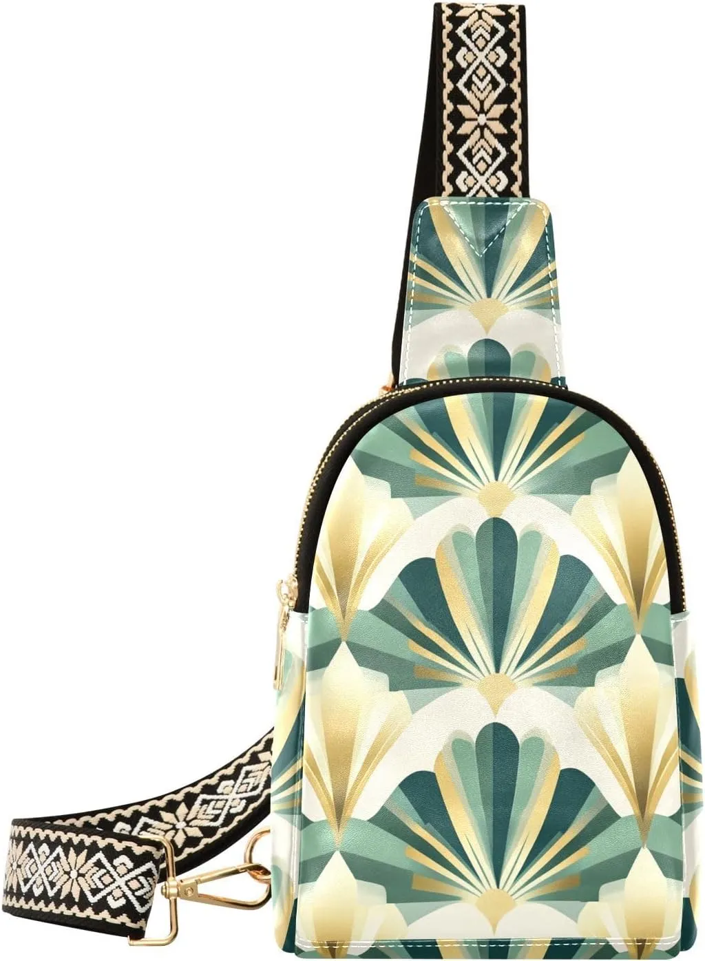 trendy Geometric Green Abstraction sling bag crossbody lightweight small sling bag for hiking
