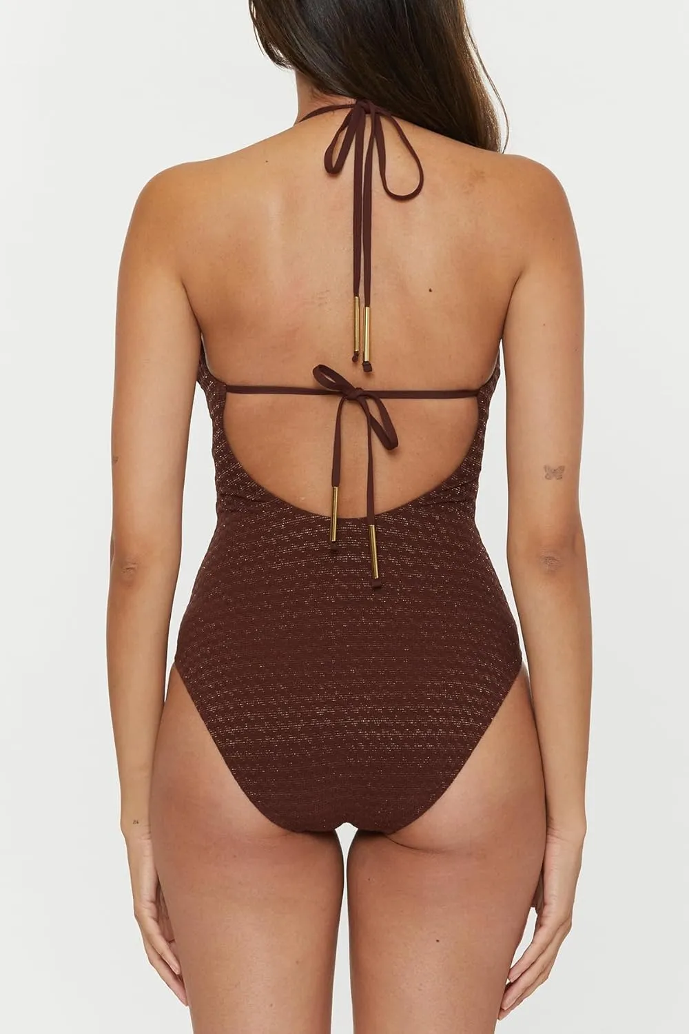 Trina Turk Women's Glimmer Maillot One Piece Swimsuit, Plunge Neck, Bathing Suits