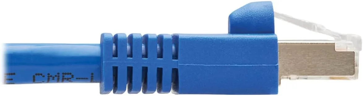 Tripp Lite M12 X-Code Cat6a Shielded Ethernet Cable, Right-Angle M12/RJ45 Cable, 10G F/UTP CMR-LP (M/M), IP68, 60W Power Over Ethernet, Blue, 3.3 Feet / 1 Meter, (NM12-6A4-01M-BL)