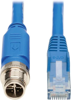 Tripp Lite M12 X-Code to RJ45 Cat6 Ethernet Cable (M/M), 1 Gbps, UTP, UL CMR-LP Certified for 60W PoE, Heavy-Duty IP68 Rating, 6.6 Feet / 2 Meters, (NM12-602-02M-BL)