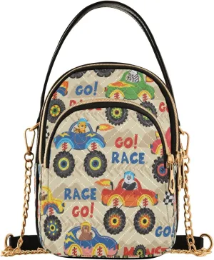 Trucks with Animals on Races Crossbody Handbags for Women Casual Leather Shoulder Phone Purse