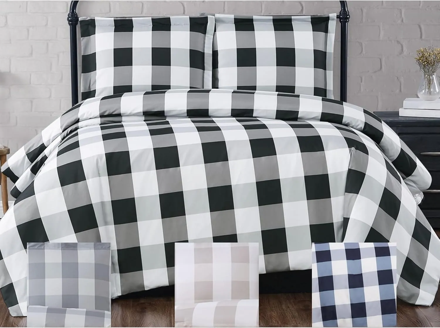 TRULY SOFT Everyday Buffalo Plaid Navy Blue Polyester 3-Piece Full/Queen Duvet Set, Plaid Themed, for Men and Women, Oeko-TEX Certified Confidence
