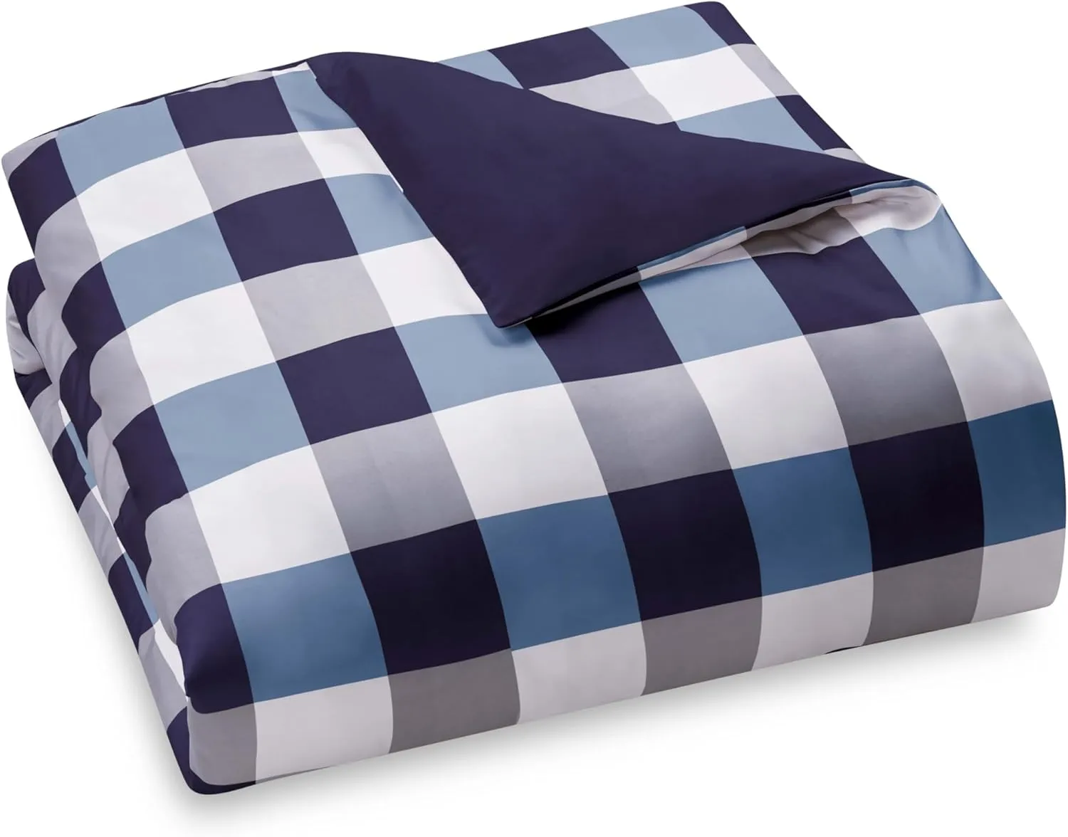 TRULY SOFT Everyday Buffalo Plaid Navy Blue Polyester 3-Piece Full/Queen Duvet Set, Plaid Themed, for Men and Women, Oeko-TEX Certified Confidence