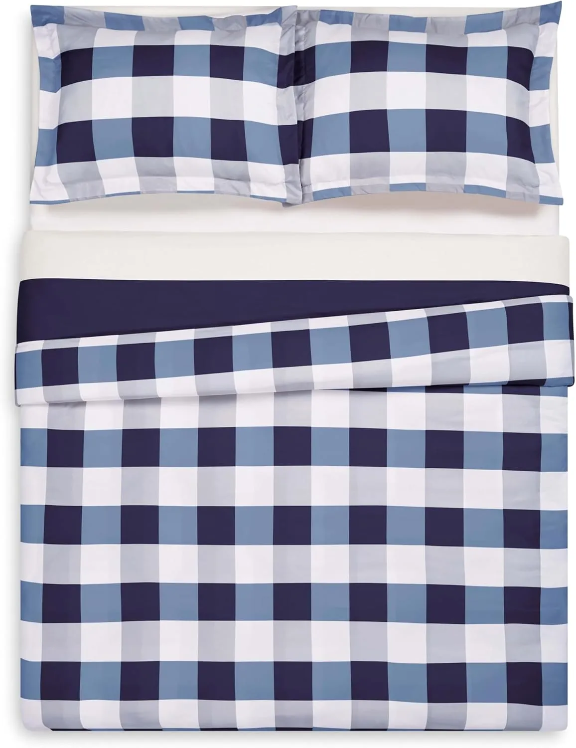 TRULY SOFT Everyday Buffalo Plaid Navy Blue Polyester 3-Piece Full/Queen Duvet Set, Plaid Themed, for Men and Women, Oeko-TEX Certified Confidence