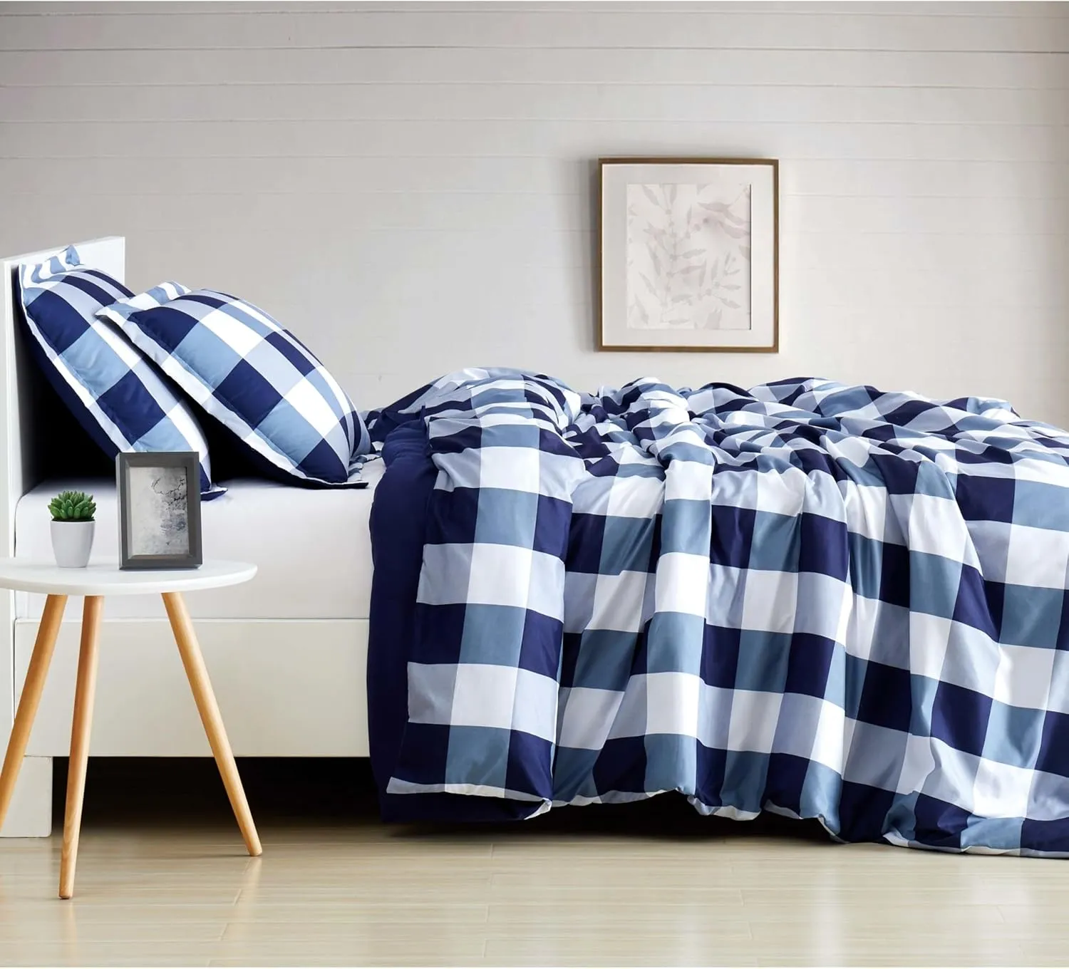 TRULY SOFT Everyday Buffalo Plaid Navy Blue Polyester 3-Piece Full/Queen Duvet Set, Plaid Themed, for Men and Women, Oeko-TEX Certified Confidence