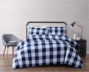 TRULY SOFT Everyday Buffalo Plaid Navy Blue Polyester 3-Piece Full/Queen Duvet Set, Plaid Themed, for Men and Women, Oeko-TEX Certified Confidence