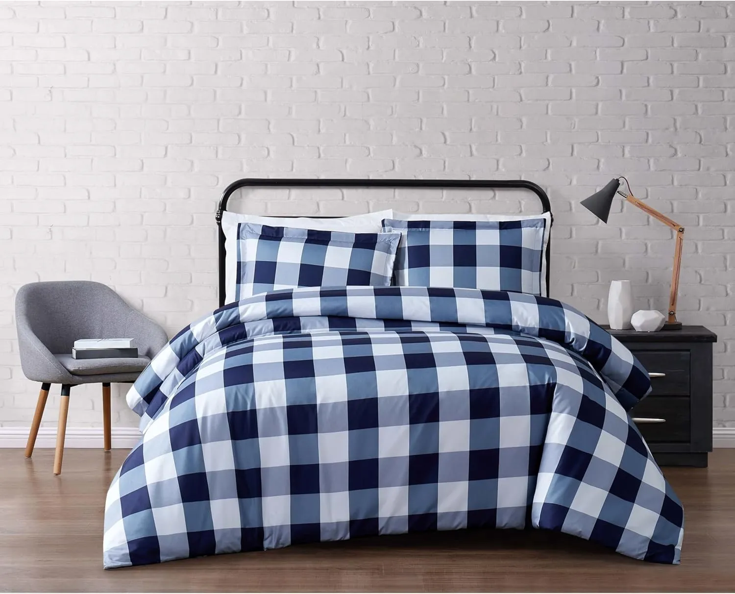 TRULY SOFT Everyday Buffalo Plaid Navy Blue Polyester 3-Piece Full/Queen Duvet Set, Plaid Themed, for Men and Women, Oeko-TEX Certified Confidence