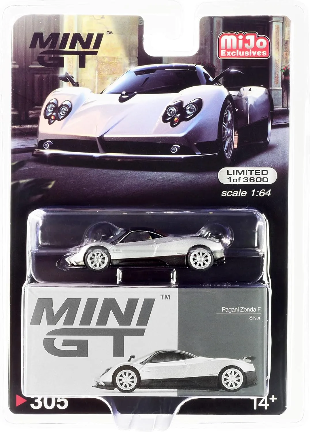 TSM Model Pagani Zonda F Silver Metallic with Dark Gray Top Limited Edition to 3600 Pieces Worldwide 1/64 Diecast Model Car by True Scale Miniatures MGT00305