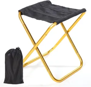 Ultralight Portable Folding Camping Stool with Carry Bag for Outdoor Fishing Hiking Backpacking Travelling (Gold)