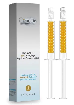 Under Eye 24K Gold Gel |Reduce Fine Lines, Dark Circles, Puffy Eyes, Undereye Bags| Advanced Night Anti Wrinkle Repair Eye Solution Gel-Cream | Facelift Essence Cream | 2 Syringe Pack
