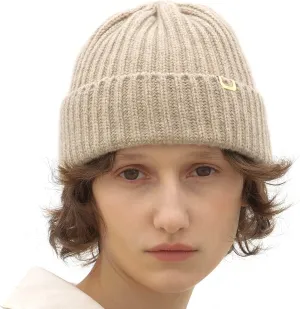 UNDERCONTROL Gold Brass Label Wool Cashmere Blend Fall Winter Unisex Cuffed Rollup Warm Plain Beanie Korea Knit Skull Ski Hat