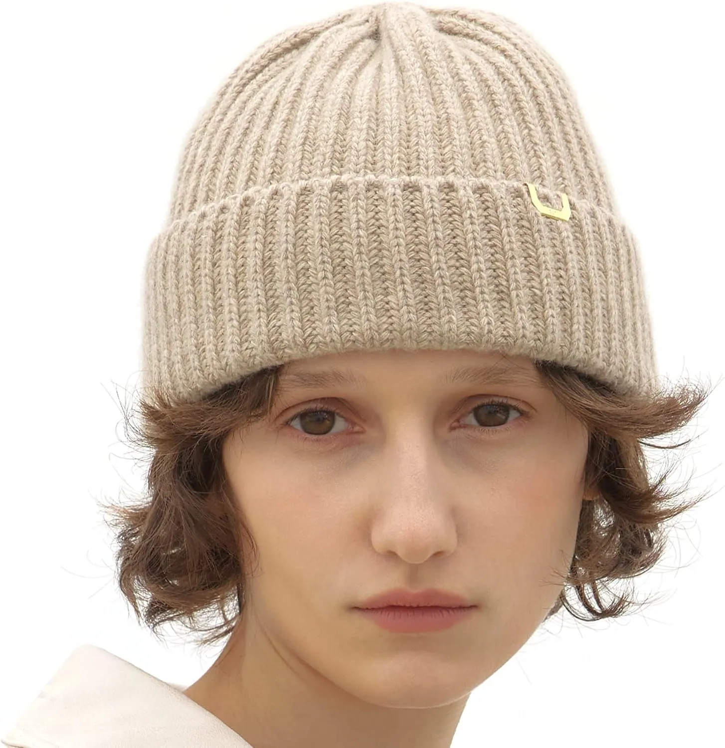 UNDERCONTROL Gold Brass Label Wool Cashmere Blend Fall Winter Unisex Cuffed Rollup Warm Plain Beanie Korea Knit Skull Ski Hat