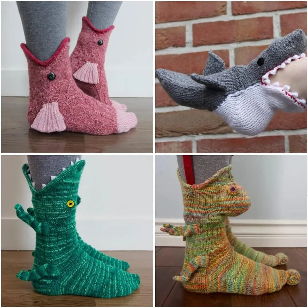 Unisex Novelty Shark Crocodile Shape Knit Socks - Winter Home Warm Floor Socks