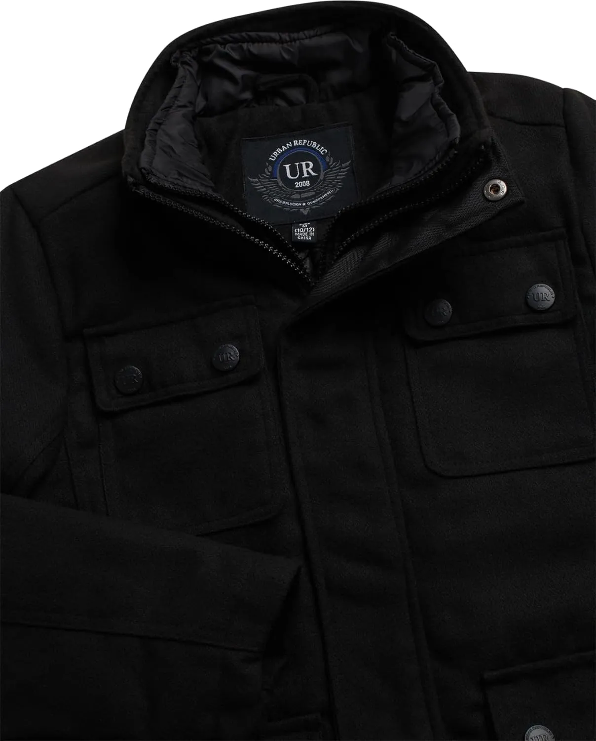 URBAN REPUBLIC Boys Wool Dress Coat - Warm Stylish Winter Jacket with Double Zip and Snap Closure and Bib Insert (Size: 4-20)