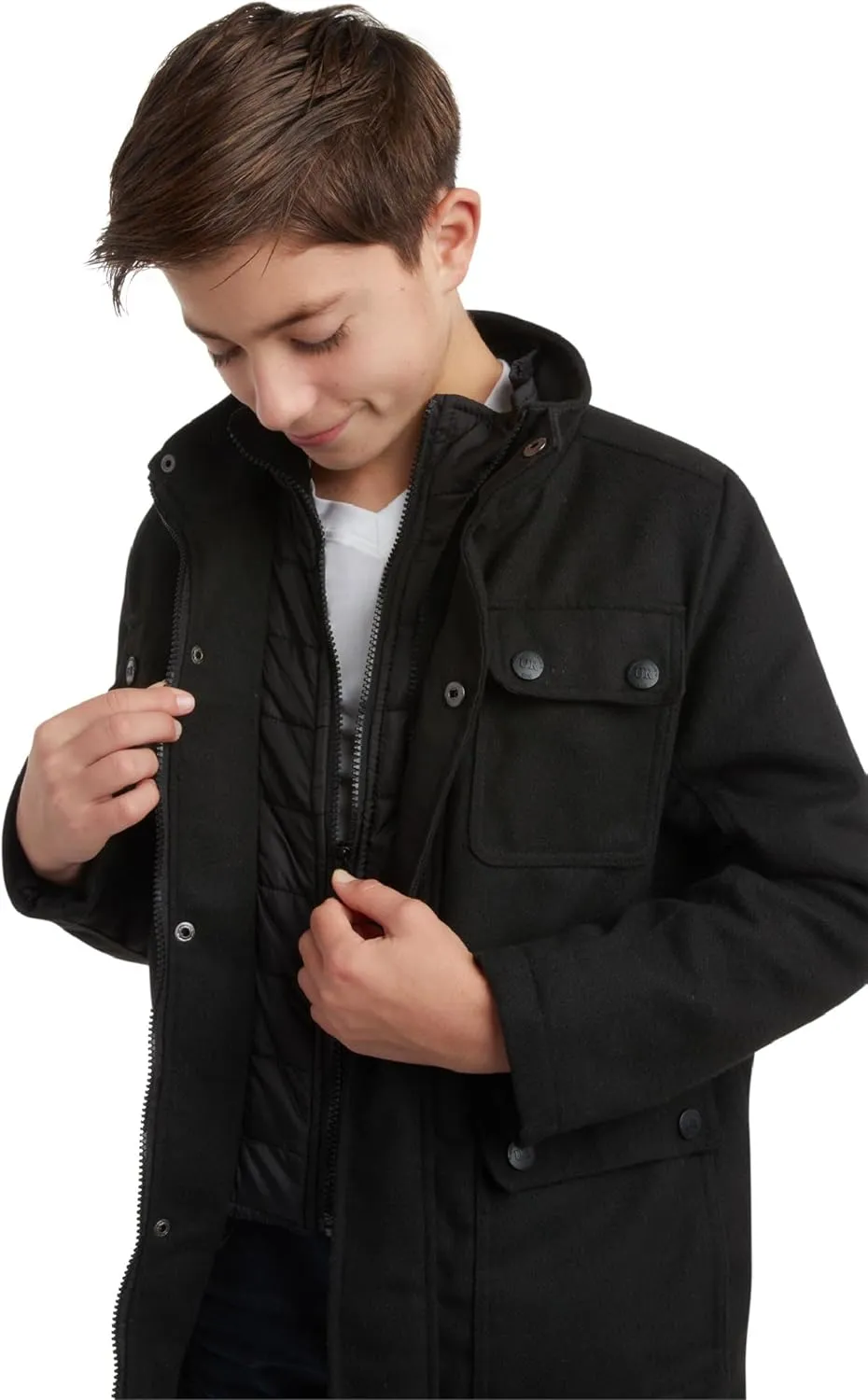 URBAN REPUBLIC Boys Wool Dress Coat - Warm Stylish Winter Jacket with Double Zip and Snap Closure and Bib Insert (Size: 4-20)