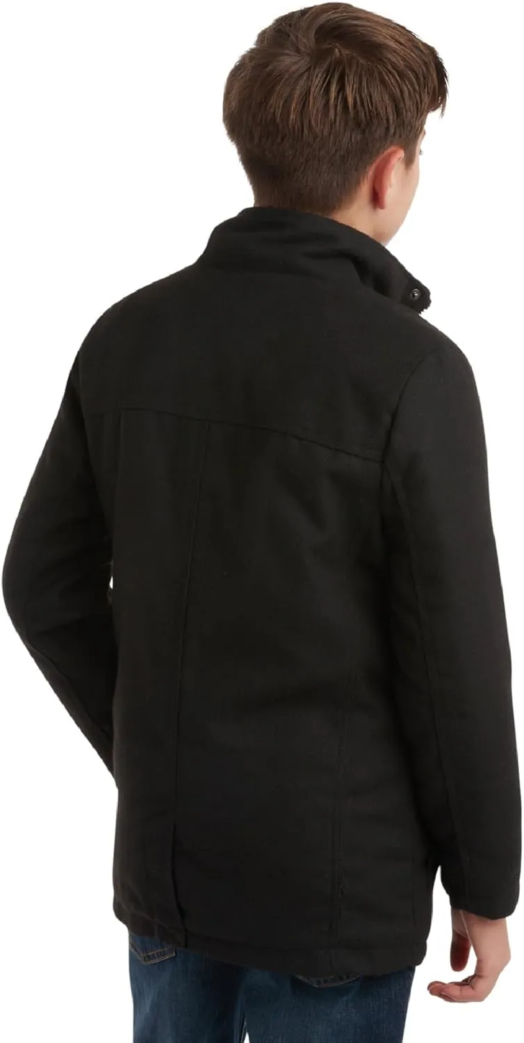 URBAN REPUBLIC Boys Wool Dress Coat - Warm Stylish Winter Jacket with Double Zip and Snap Closure and Bib Insert (Size: 4-20)