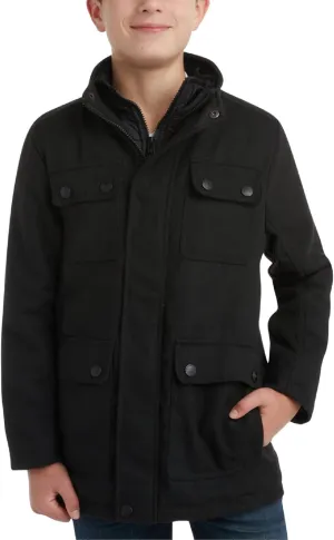 URBAN REPUBLIC Boys Wool Dress Coat - Warm Stylish Winter Jacket with Double Zip and Snap Closure and Bib Insert (Size: 4-20)