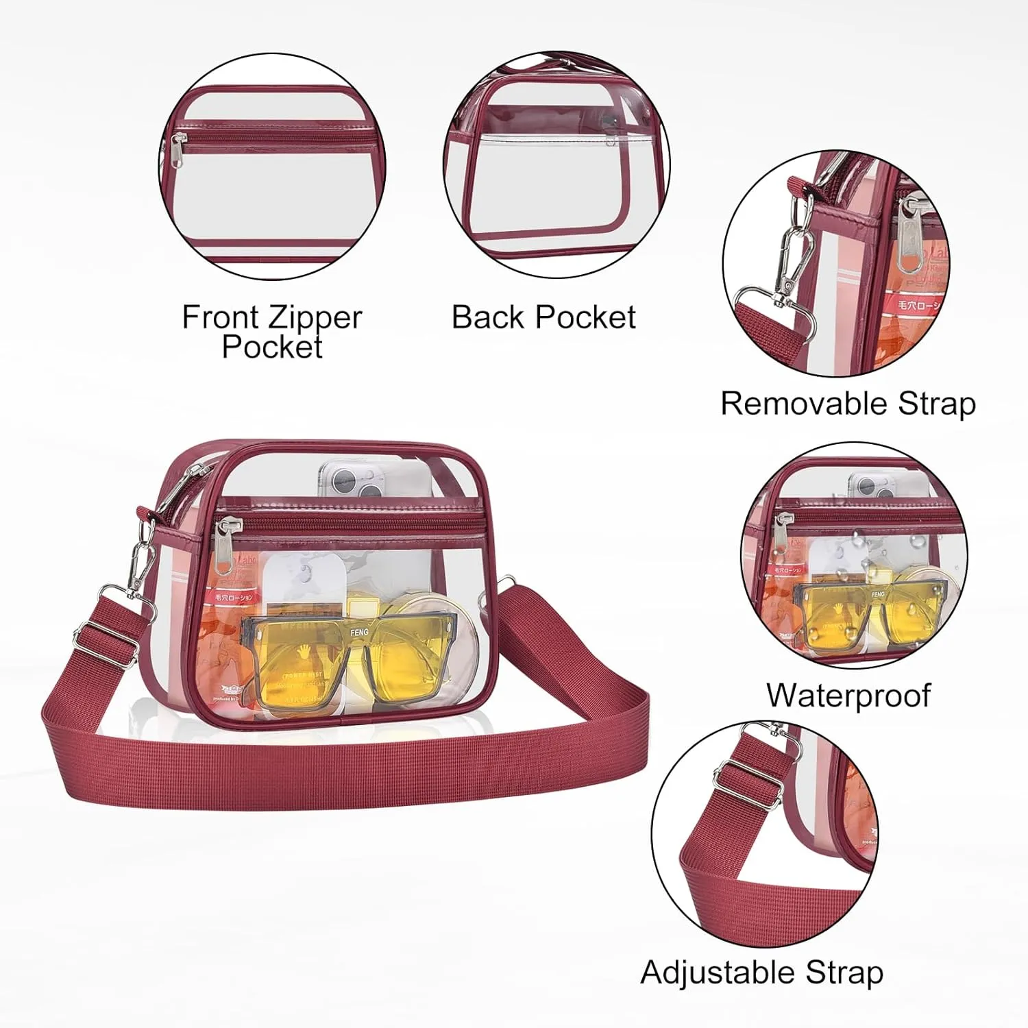 USPECLARE Clear Bag for Stadium Events Clear Purse for Women and Men for Sports Events Concerts Festivals