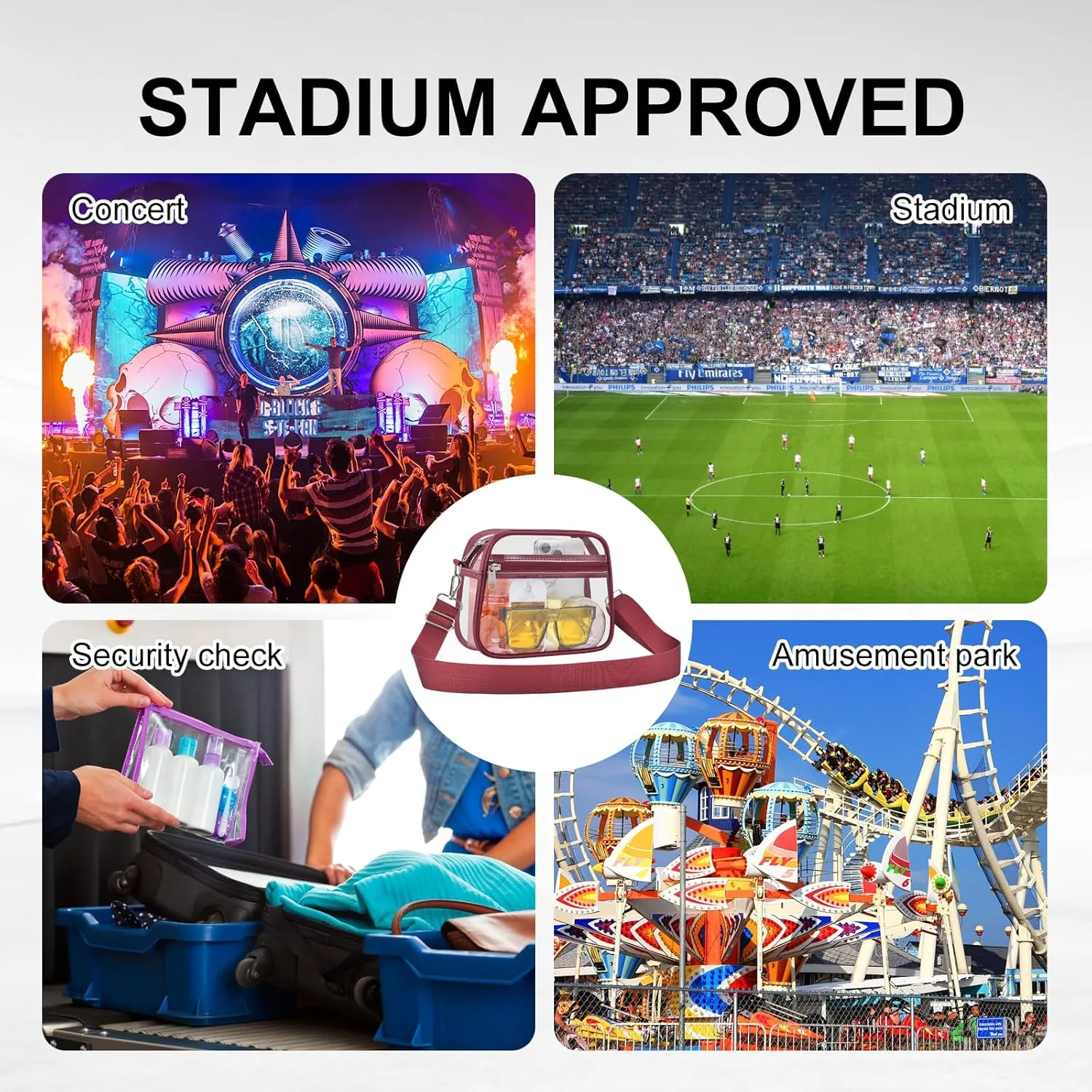 USPECLARE Clear Bag for Stadium Events Clear Purse for Women and Men for Sports Events Concerts Festivals