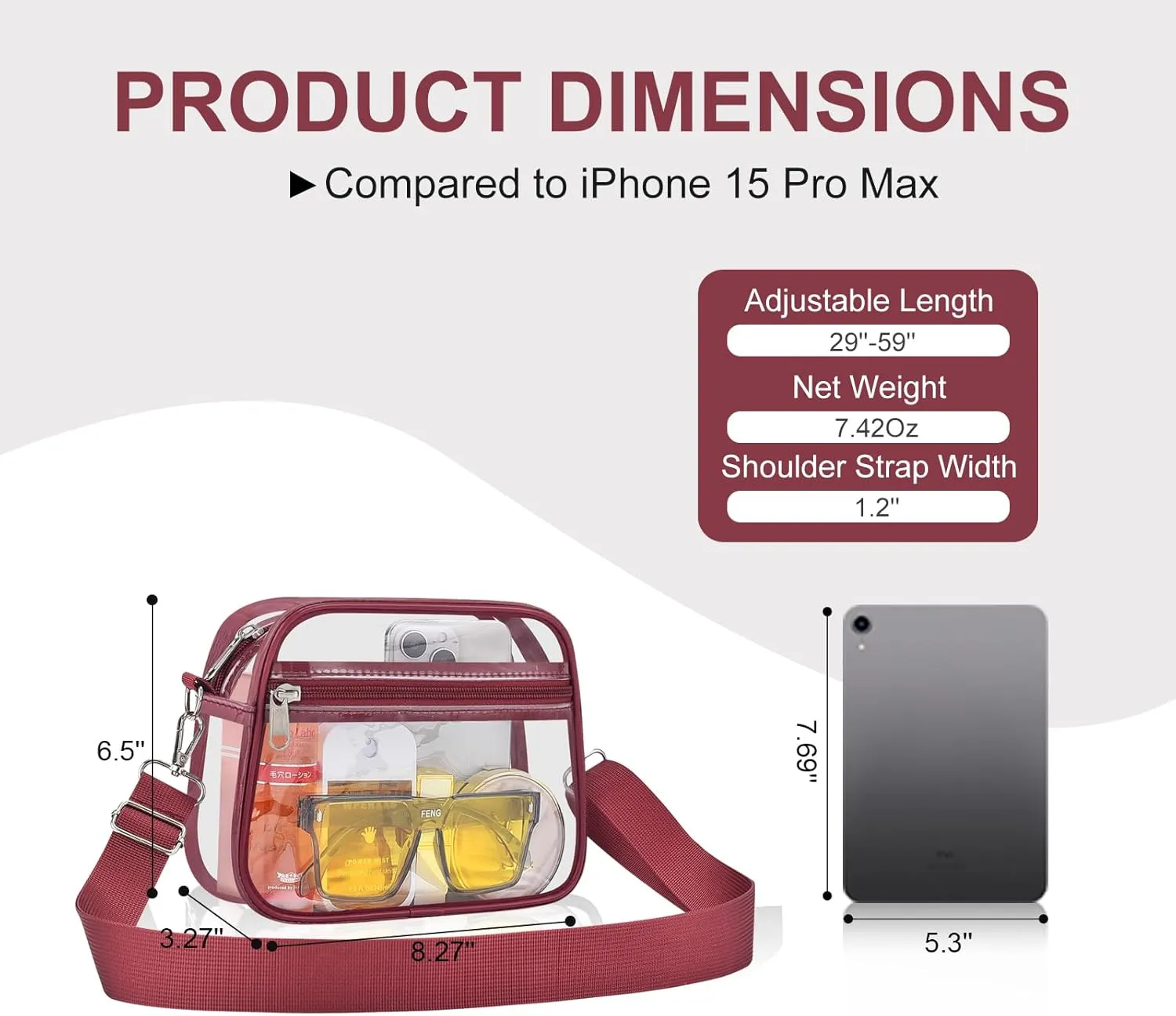 USPECLARE Clear Bag for Stadium Events Clear Purse for Women and Men for Sports Events Concerts Festivals