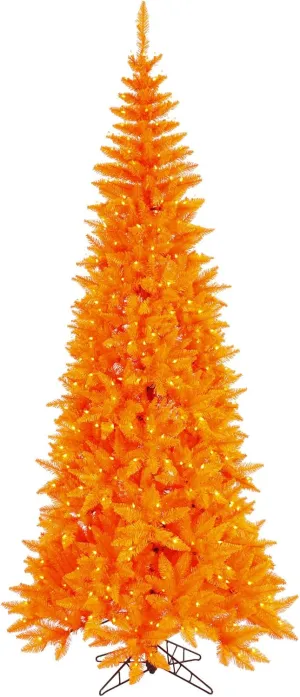 Vickerman 4.5' Orange Fir Slim Artificial Christmas Tree, Orange Dura-lit LED Lights - Faux Fir Christmas Tree - Seasonal Indoor Home Decor
