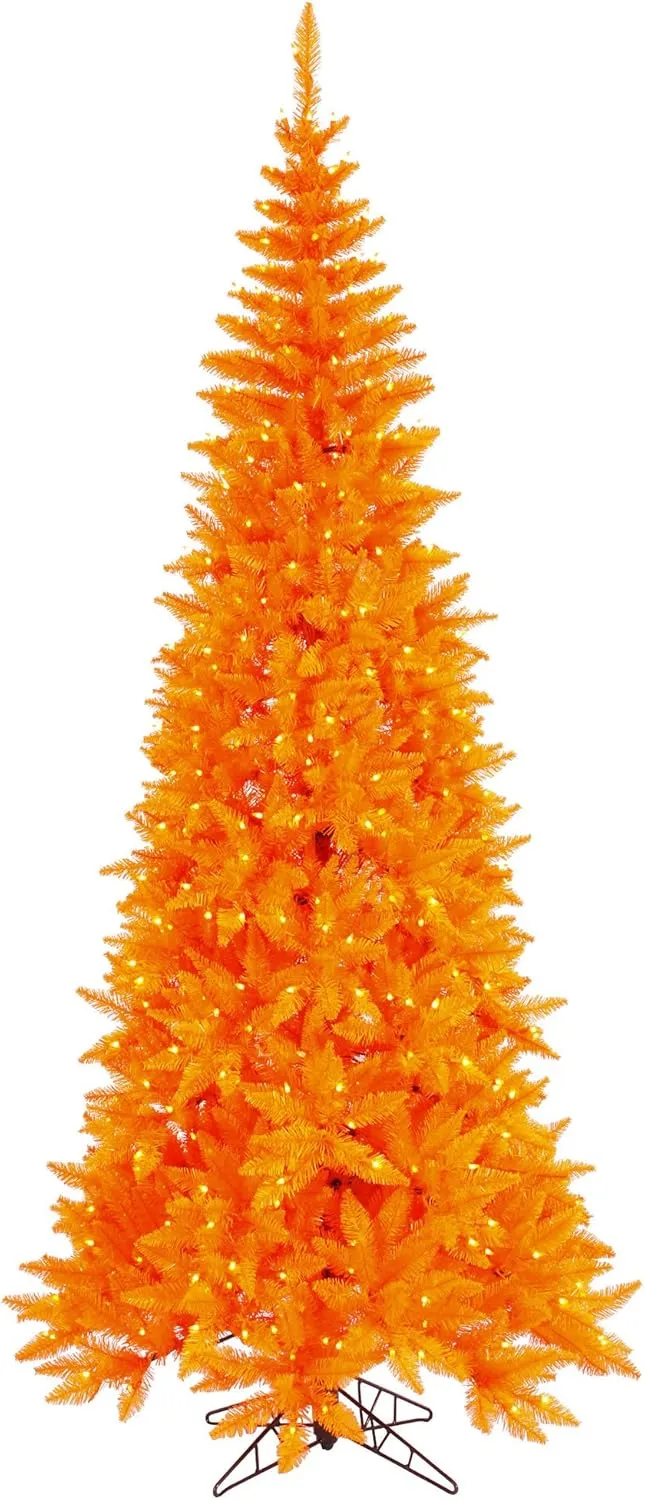 Vickerman 4.5' Orange Fir Slim Artificial Christmas Tree, Orange Dura-lit LED Lights - Faux Fir Christmas Tree - Seasonal Indoor Home Decor