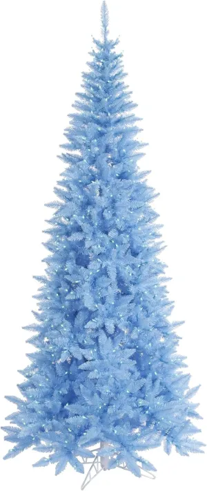 Vickerman 7.5' Sky Blue Fir Slim Artificial Christmas Tree, Blue Dura-lit LED Lights - Faux Blue Christmas Tree - Seasonal Indoor Home Decor