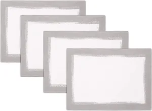 Villeroy & Boch Metallic Brushstroke Modern Linen Blend Placemat Set, 14 Inches x 20 Inches, Set of 4, White and Silver