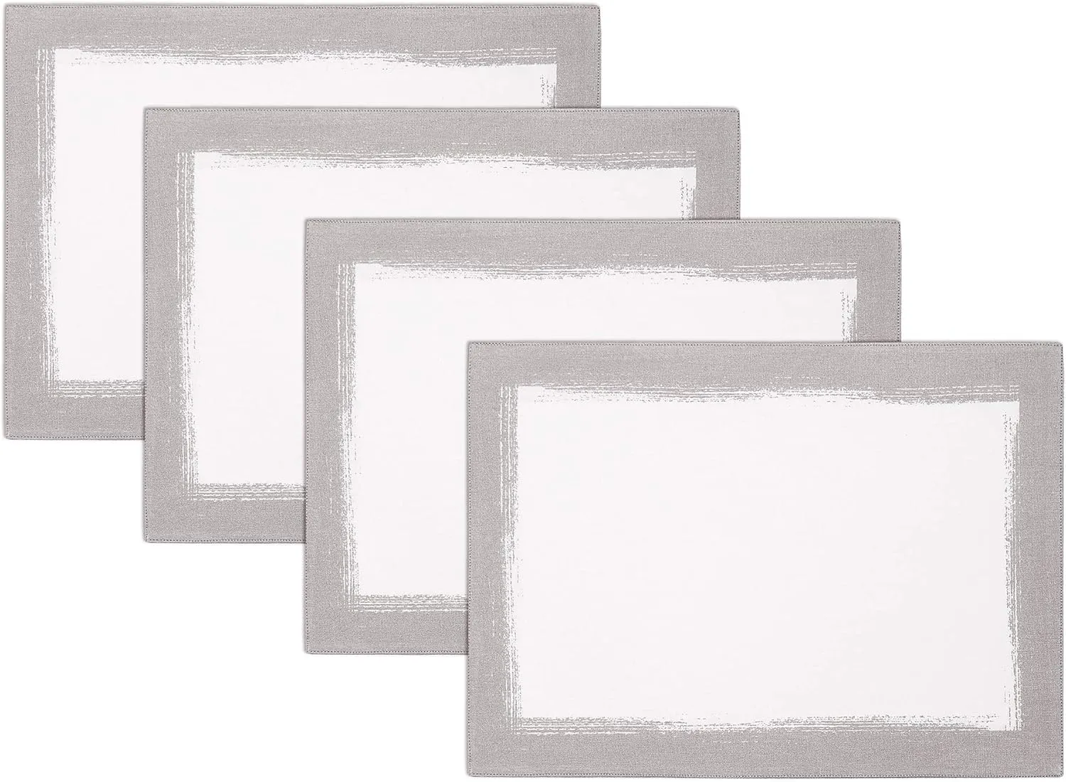 Villeroy & Boch Metallic Brushstroke Modern Linen Blend Placemat Set, 14 Inches x 20 Inches, Set of 4, White and Silver
