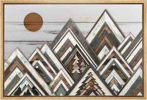 wall26 Framed Canvas Print Wall Art Wood Panel Mountain Range Nature Wilderness Digital Art Wood Panel Landscape Farmhouse/Country Relax/Calm/Cozy Geometric Abstract for Bedroom - 24"x36" Natural