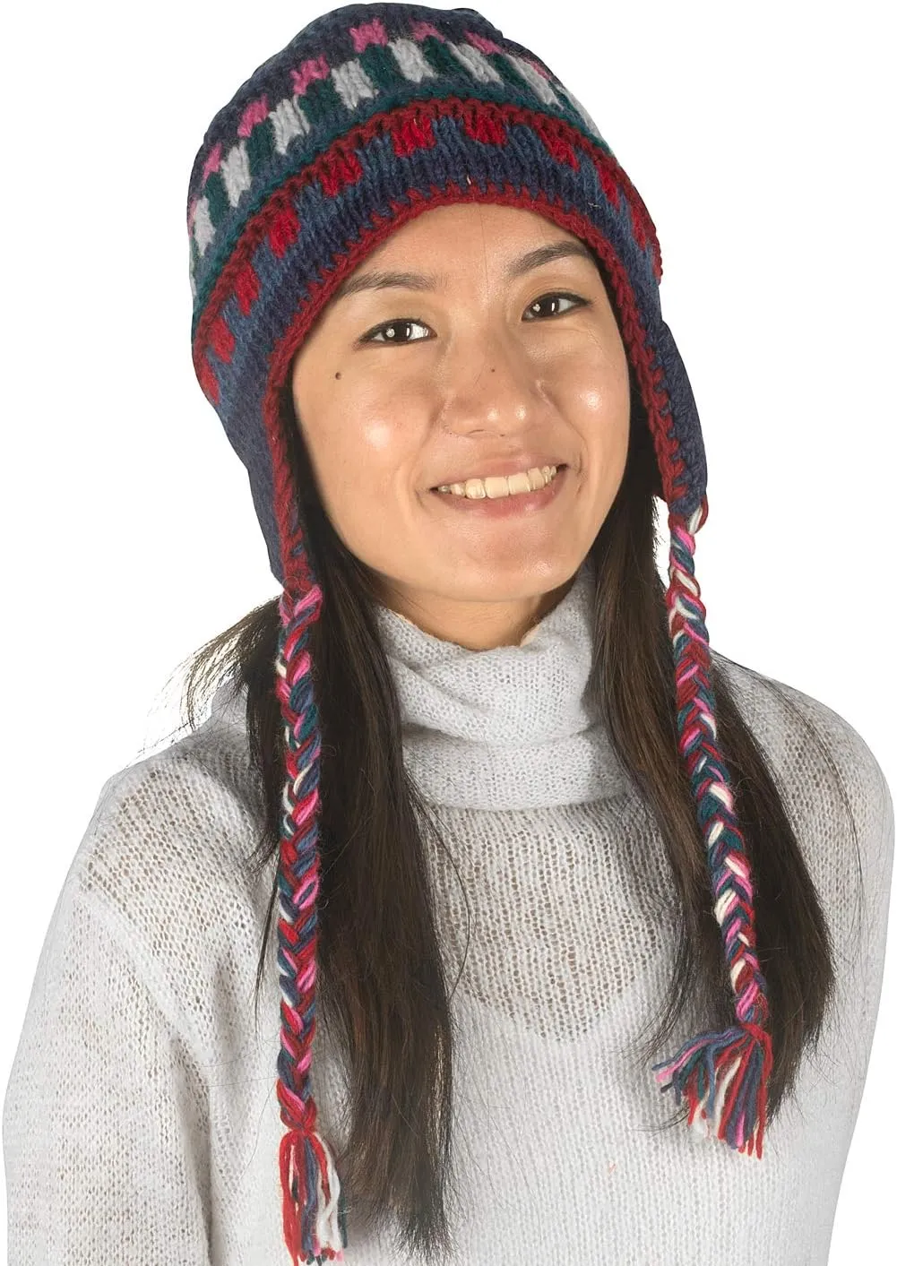 Warm Winter Wool Hat Fleece Inside Cap Hand Knit Woven Ear Flaps Snow Cold Thick Women Merino Thinsulate Outdoor