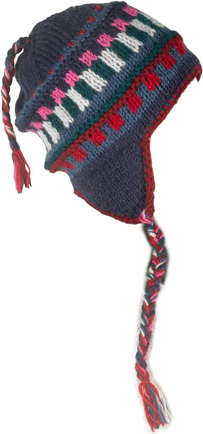 Warm Winter Wool Hat Fleece Inside Cap Hand Knit Woven Ear Flaps Snow Cold Thick Women Merino Thinsulate Outdoor