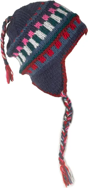 Warm Winter Wool Hat Fleece Inside Cap Hand Knit Woven Ear Flaps Snow Cold Thick Women Merino Thinsulate Outdoor