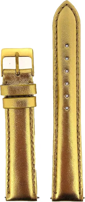 Watch Band Genuine Gold Metallic Leather Padded Built-in Spring Bars 16 Millimeter