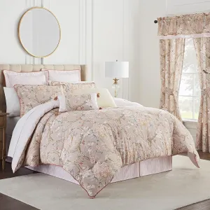 Waverly Peony Gardens 4 Piece Cotton Comforter Set, Embellished All Season Bedding, Includes One Comforter, One Bed Skirt and Two Pillow Shams, Machine Washable King Bed Set, Taupe