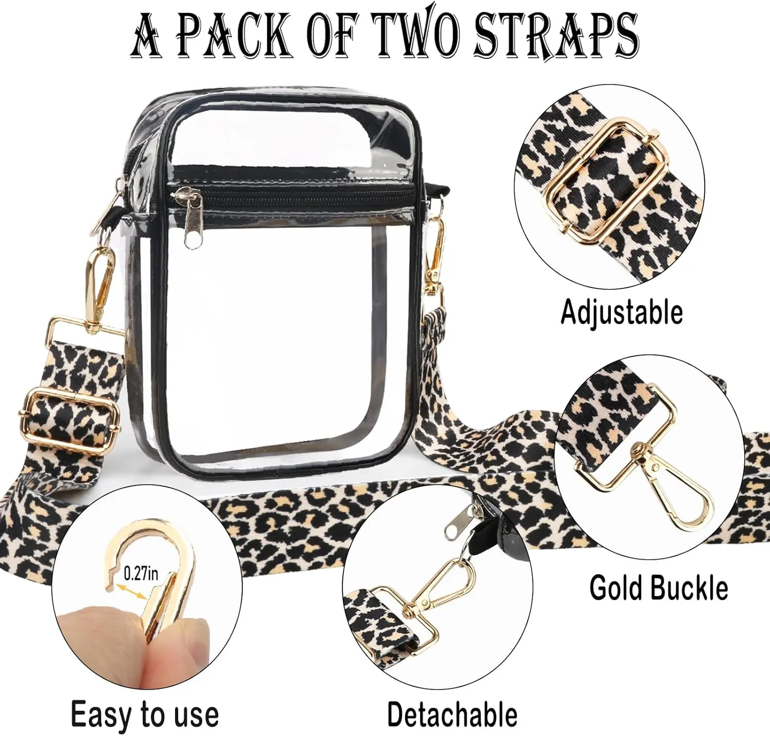 WEDDINGHELPER Clear Crossbody Bag, Clear Bag Stadium Approved Adjustable Strap for Concerts Sports Events